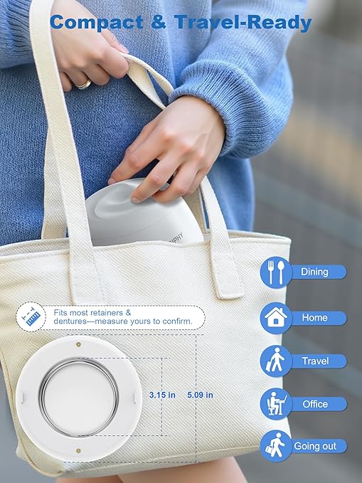 KUNPHY 2026 Ultrasonic Retainer Cleaner Machine, 48kHz Dental Cleaning Pod for Braces, Night Guard, Mouthguard, Toothbrush, Jewelry, 7Oz Denture Cleaner Machine