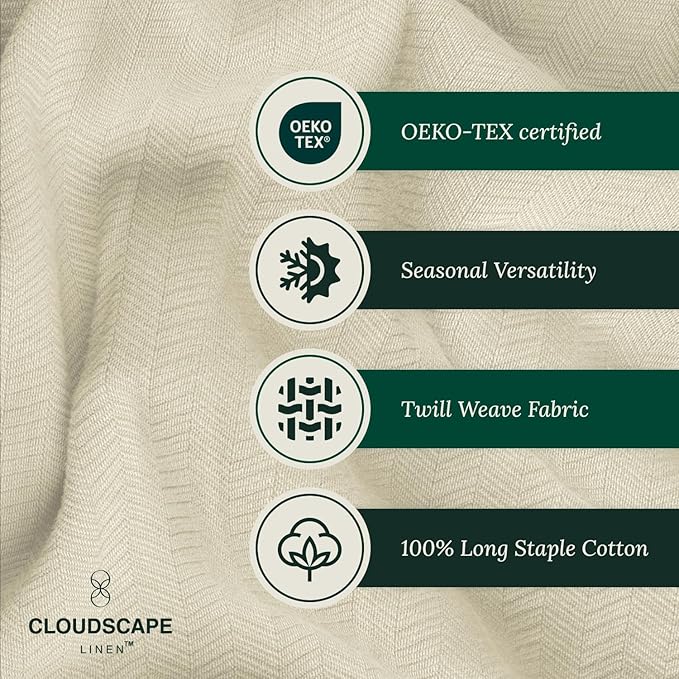 Cloud Scape Linen 100% Cotton Blanket King Size for Bed – Lightweight Summer Blanket, Herringbone Weave,fits California King Size Bed, 92x108,Beige Fog-StrideForce Fitness