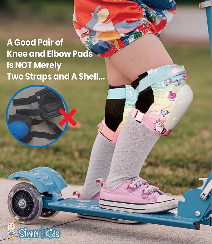 Simply Kids Knee and Elbow Pads with Wrist Guards, HardSoft Pad Tech. - CPSIA Certified Protective Gear Set - Inline Roller Skate Skateboard Bike Knee Pads for Kids Child Girls Boys Toddler Youth-StrideForce Fitness