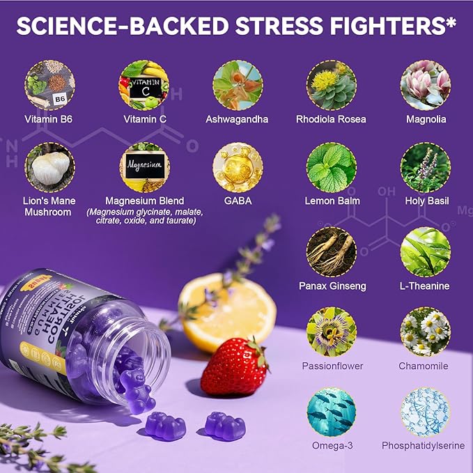 Cortisol Supplements for Women & Men 20-in-1 Cortisol Gummies with Ashwagandha Rhodiola Rosea Magnesium Phosphatidylserine Calm Focus Mood Support Healthy Cortisol Levels 30 Day Supply-StrideForce Fitness