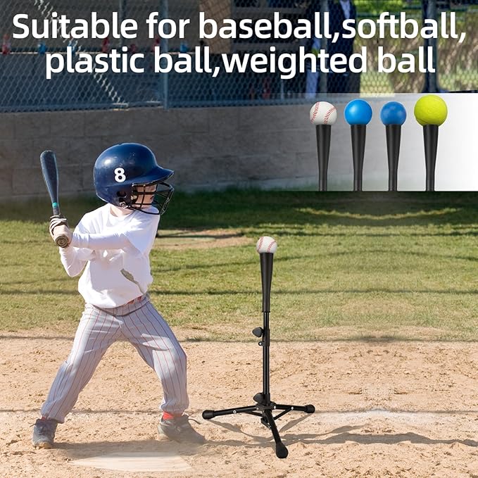 Baseball Tee For Kids, Easy Adjustable Batting Tee From 20.85 to 31.30 Inches. Foldable and Stable Baseball Tees for Hitting with Portable Bag. Softball Tee for Children Aged 3-10 Baseball Training.-StrideForce Fitness