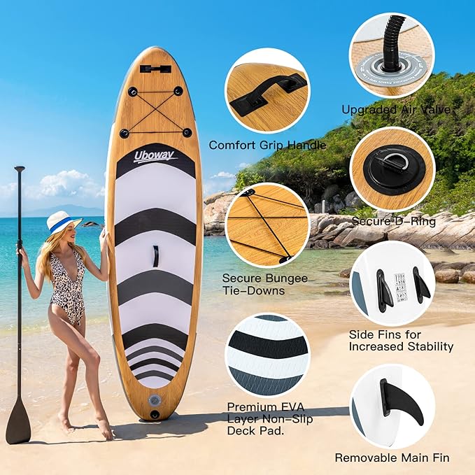 Inflatable Stand Up Paddle Board: Uboway Inflatable Kayak Paddle Board with Premium SUP Accessories, Non-Slip Comfort Deck with Backpack, Bonus Dry Bag & Hand Pump, Sup Board for Yoga Fishing Surf-StrideForce Fitness