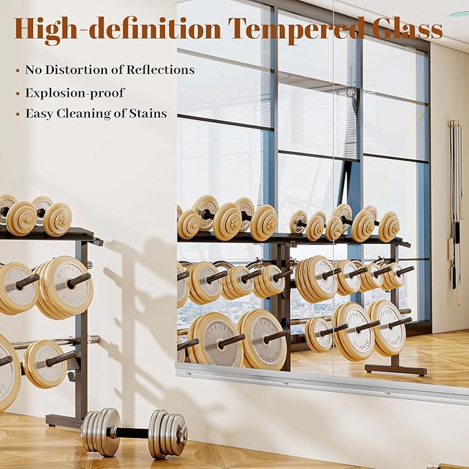 Home Gym Mirror - 2 PCS 28×55 inches, Large Frameless Wall Mounted Full Length Body Mirror for Dancing Studio, Exercise, Fineness, Yoga, Tempered Glass-StrideForce Fitness