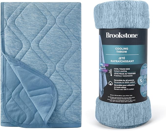 Brookstone Cooling Comfort Throw - Innovative Cooling Dual-Sided Throw - Oversized Cool Blanket for Hot Sleepers - Cooling Blankets for Sleeping - Nylon and Polyethylene Cooling Blanket - Faded Denim-StrideForce Fitness