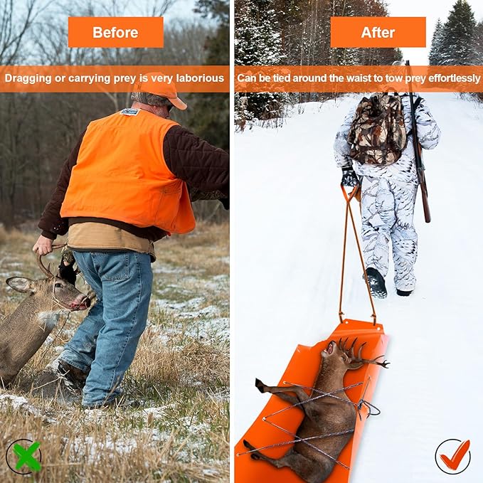 2 Pcs Deer Drag Sleds Deer Sled Game Hauler with 2 Pcs Heavy Duty Drag Strap for Duck Hunting Ice Fishing Accessories Rope Pulling Harness for Hunting Gift-StrideForce Fitness