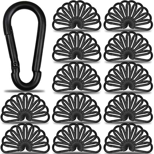 100Pcs 3" Heavy Duty Spring Snap Hook Carabiners, M8 5/16" Galvanized Steel Black Carabiner Clip, Quick Link Keychain for Hammock Swing Set Outdoor Travel Camping Fishing Hiking-StrideForce Fitness