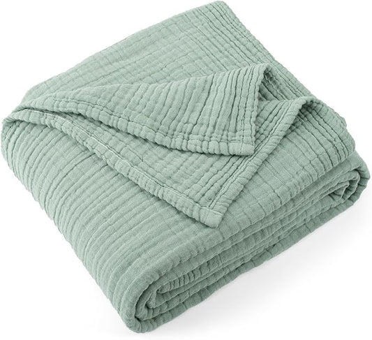 Carriediosa 100% Cotton Muslin Throw Blanket 50" X 70" Throw XL Size，4-Layers Summer Gauze Throws for Bed Couch，Soft Lightweight Breathable Linen Blankets Bedspread for Adults All Season，Sage Green-StrideForce Fitness