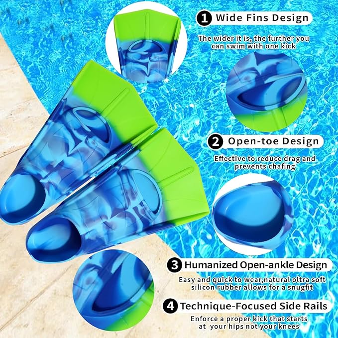 Kids Swim Fins,Short Comfortable Flippers for Lap Swimming and Training for Child,Girls,Boys,Beginners-StrideForce Fitness