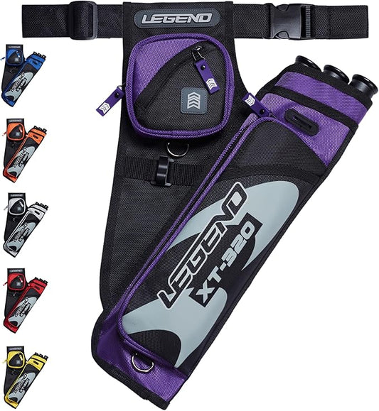 LEGEND XT320 Archery Quivers - Nylon Hip Quivers with 3 Arrow Tube Cases for Target Shooting - Adjustable Waist Belt, T-Slot, Storage Compartments for Accessories, Gear, Tools, Release Tab, Score Card-StrideForce Fitness