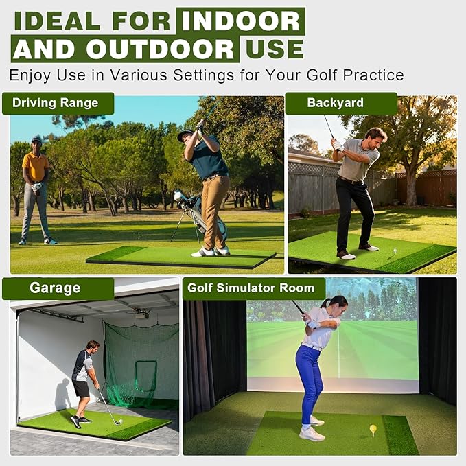 Heavy-Duty 5x4FT Golf Hitting Mat – Dual Turf Design Simulates Fairway & Rough for Real Course Feel, Indoor/Outdoor Practice Mat for Full Swing & Chipping Training, Easy Carry Strap-StrideForce Fitness