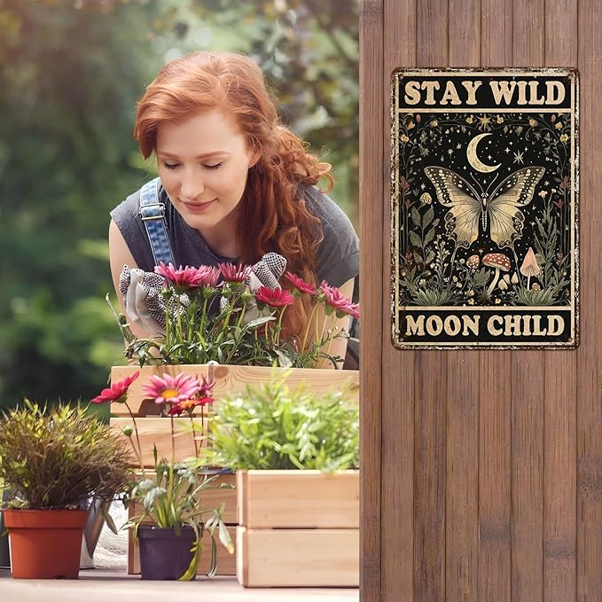 Vintage Tin Sign Butterfly Stay Wild Moon Tin Sign Retro Wall Decor for Home Office Room Wall Decor Poster 12 * 8inch-StrideForce Fitness