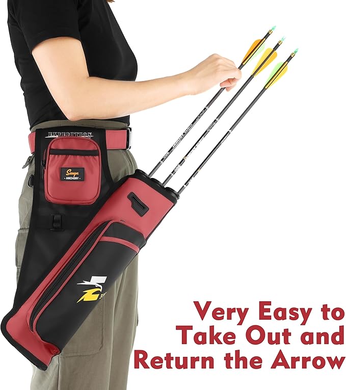 SUNYA Archery Hip Quiver for Arrows. Includes 3 Tubes Arrow Holder, Accessories Pockets and Waist Belt. Fit for Compound and Recurve Bow Practice.-StrideForce Fitness