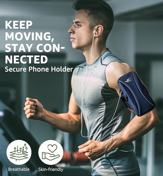 HiRui Arm Bag & Wrist Bag Phone Holder, Sports Running Armband for Gym, Cycling & Workout, Compatible with iPhone 16/15/14 Series, Samsung Galaxy & More, Reflective, Adjustable, Secure Fit (Blue)-StrideForce Fitness
