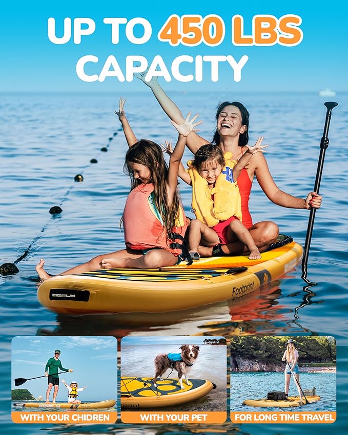 Bigfly 11'6×35" Super Wide Inflatable Stand Up Paddle Board, Ultra Stable Wide SUP for 2+1 People/Family/Big Size, 100L Backpack, All-Round Sup Board, US Big Fin-StrideForce Fitness