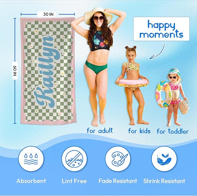 JML Personalized Beach Towel with Name, Custom Flower Beach Towel, Customized Microfiber Pool Towel, Quick Dry & Absorbent Swim Towel for Adult,Anniversary, Birthday, Summer Holiday,Vacation-StrideForce Fitness