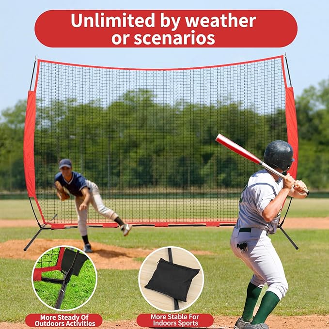 7x7/16x10/20x10ft Backstop Net, Ball Stop Net with Handbag,Fix Sports Net Barrier by 4 Spike&2 Sandbag,Sports Practice Barrier Net for Baseball,Softball,Lacrosse Train,Backstop Net for Backyard-StrideForce Fitness