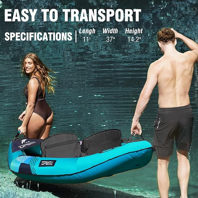 UPWELL 11'/14'6”Inflatable Kayak with Drop Stitch Floor and Accessories Including Kayak Seat with Thickened Cushion, Paddle, Fin, Repair Kits, Carry Bag and Hand Pump-StrideForce Fitness