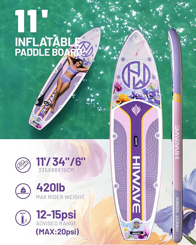Inflatable Paddle Board 11 '* 34 "* 6" Extra Wide Sup Board, 420lb Capacity Paddle Board for Adults, Suitable for Sea and Lakes, 2+1Family Board-StrideForce Fitness
