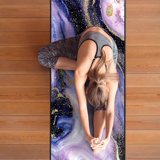 QiyI Yoga Mat Towel with Corner Pockets, Non Slip Sweat Absorbent Hot Yoga Towels, Soft Yoga Blankets with Travel Bag, Skidless Mat Cover for Workout, Gym, Fitness - 70"x26", Purple & Pink Grain-StrideForce Fitness