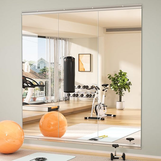 Hasipu Home Gym Mirror 55" L x 17" W - 3PCS Large Full Body Mirror for Yoga, Wall-Mounted Mirrors for Fitness, Garage, Dance Studio, 0.16in Tempered Glass Frameless-StrideForce Fitness