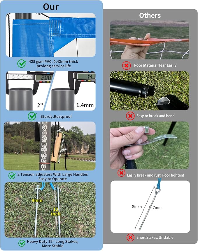 2025 Outdoor Professional Volleyball Net Set for Backyard Beach with Tetoron Net, Adjustable 2" Aluminum Poles, PU Volleyball,Carry Bag - Easy Setup & Anti-Sagg with 2 Tension Adjusters-StrideForce Fitness