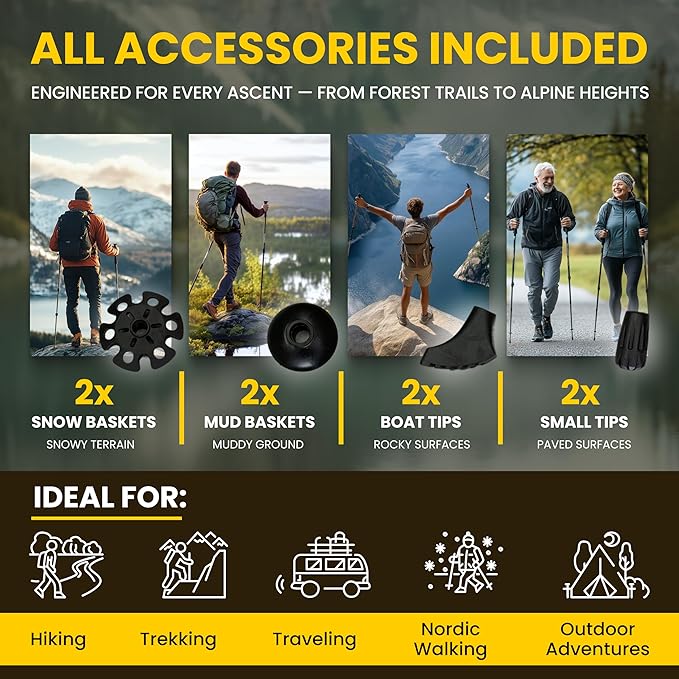 TREDO Premium Collapsible Trekking Poles - Ultralight Aluminum & Carbon Fiber - Adjustable Folding Hiking Poles - Lightweight for Men & Women - Comfortable Cork/EVA Grips - 2pc Set-StrideForce Fitness