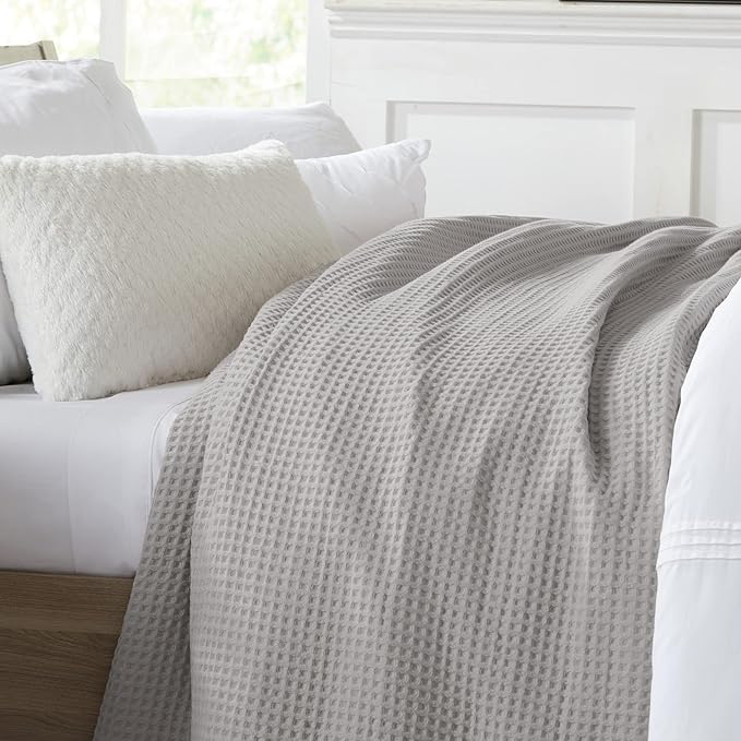 100% Cotton Waffle Weave Bed Blanket | Soft, Breathable, and Lightweight Blanket for All-Season | Perfect for Layering | Brielle Collection (King, Light Grey)-StrideForce Fitness
