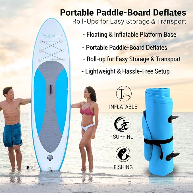 SereneLife Inflatable Stand Up Paddle Board with Premium SUP Accessories – Wide Stable Design with Non-Slip EVA Deck Pad for Adults and Youth of All Skill Levels-StrideForce Fitness