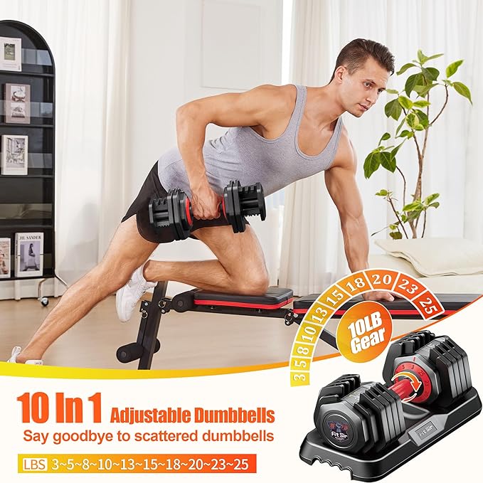 Adjustable Dumbbell Set 25/55/90LBS,10 in 1 Free Weights Dumbbell with Anti-Slip Texture Handle,1 Sec Speed Adjustment Men/Women Gym and Home Strength Training Equipment.-StrideForce Fitness