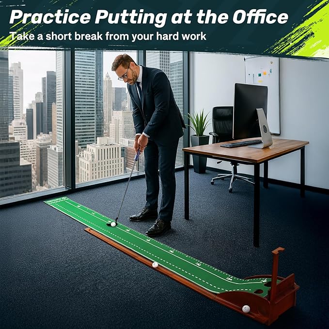 SAPLIZE Portable Putting Mat with Automatic Ball Return - Golf Practice Green with Mirror - Improve Accuracy Indoors or Outdoors-StrideForce Fitness