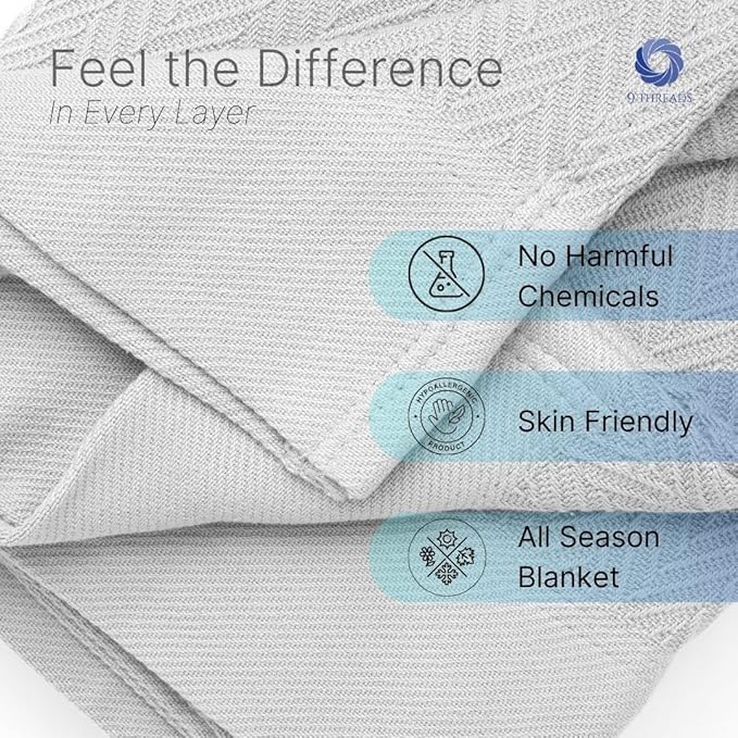 100% Cotton Herringbone Weave Blankets, 90"X90" Queen, Throw Blanket for Bed,All Season Cotton Blanket, Cozy Blanket,Throws Bed Blanket,Throw Blanket for Couch,Modern Home Decor -Light Grey-StrideForce Fitness