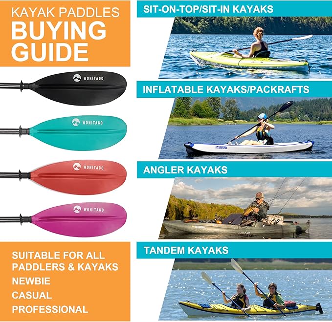 Adjustable Kayak Paddle with Carbon Shaft and PP Blade Available in 220-230/220-240/230-250cm Floating Lightweight Kayak Oars with Original Pattern-StrideForce Fitness