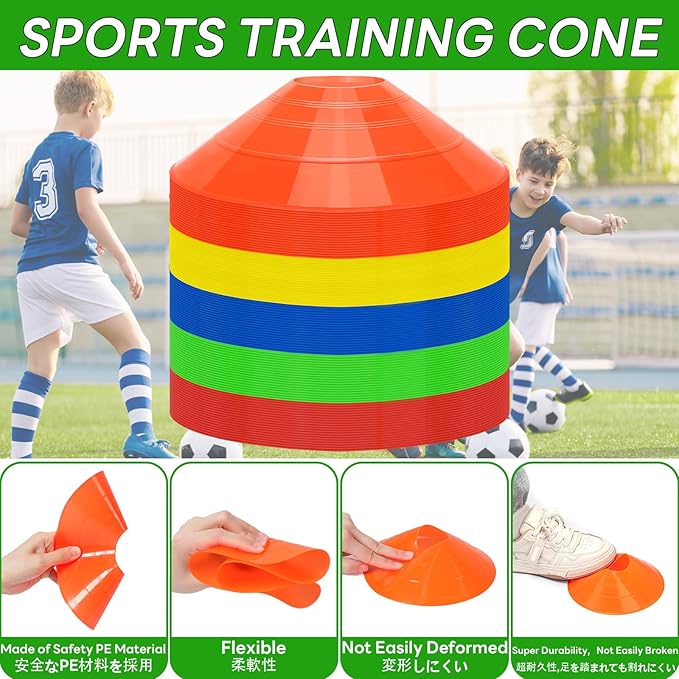 BiAnYC 25/50/100 Pcs Pro Disc Cones - Training Cones Agility Soccer Cones with Carry Bag for Training, Soccer, Football, Basketball,Kids and Other Sports and Games(5 Colors)-StrideForce Fitness