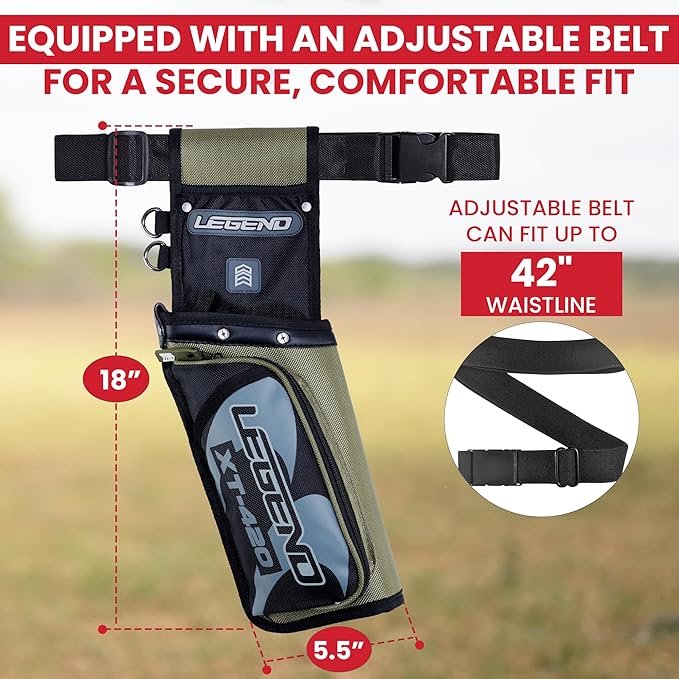 Legend XT420 Field Quiver - Left or Right-Handed Quiver Arrow Holder, Archery Quiver with 3 Arrow Tube, Durable Nylon Hip Quivers with Multiple Pockets for Archery Accessories, Score Card & Tools-StrideForce Fitness