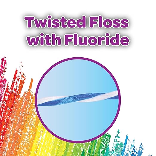 GUM Crayola Twistables Kids Flossers with Fluoride - Designed for Little Hands - Three Fun Fruit Flavors - Easy to Use Kids Floss Picks for Children Ages 3+, 90 Count (Pack of 4)