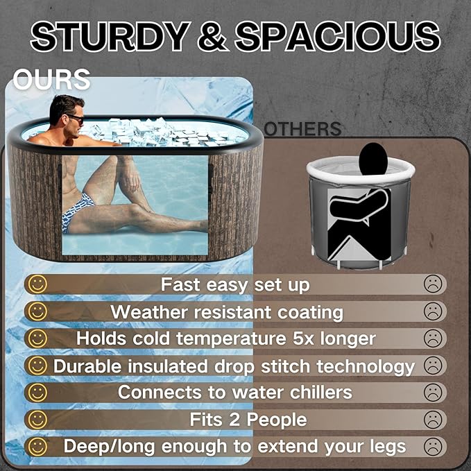 Cold Plunge Tub, Inflatable Ice Bath Tub, 216 - Gallon Large Bath Tubs for Cold Plunge, Durable, Portable & Compatible with Water Chiller for Recovery, Gyms and Cold - Water Training (Brown)-StrideForce Fitness