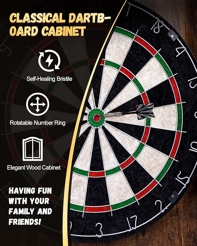 Sisal Dart Board Cabinet Sets, Decorative Dart Boards for Adults [6*Steel Darts] - Wooden Dartboard Cabinet with Integrated Scoreboard for Family Game Rooms-StrideForce Fitness