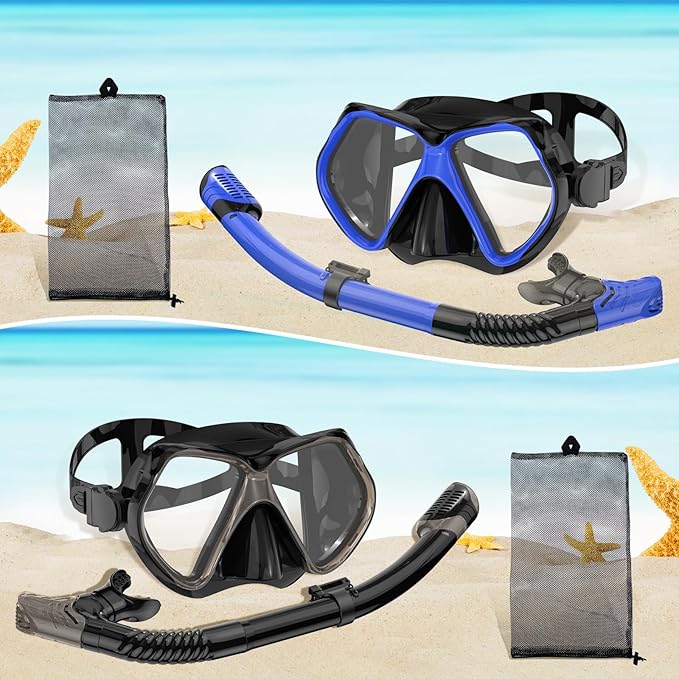 2 Pack Snorkeling Gear for Adults, Dry Snorkel, Mask Set Adult, Diving Scuba Mask, Scuba Gear, Swimming Goggles with Nose Cover, Swim Freediving Tempered Glass Panoramic View Travel Packages-StrideForce Fitness