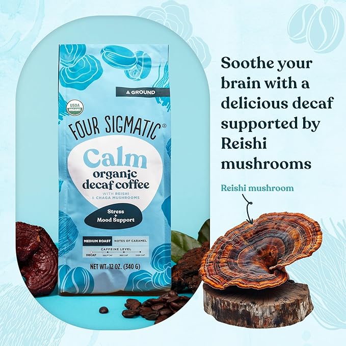 Four Sigmatic Calm Organic Decaf Ground Coffee | Swiss Water Decaf Coffee with Chaga & Reishi Mushroom Extracts | 12oz Bag-StrideForce Fitness