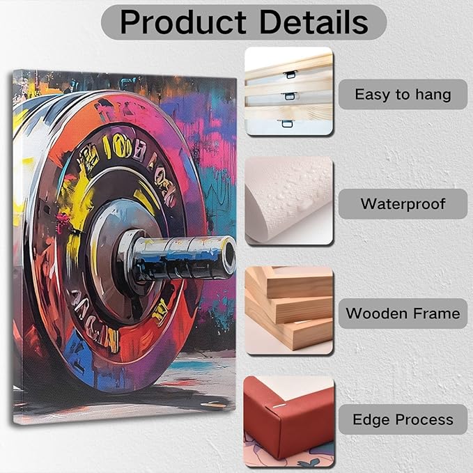 sawjug Gym Barbell Wall Decor, Colorful Graffiti Canvas Wall Art, Gym Motivational Wall Art, Colorful Pictures Wall Decor, Wall Painting for Living Room, Bedroom (16" x 24" x 3 pcs)-StrideForce Fitness