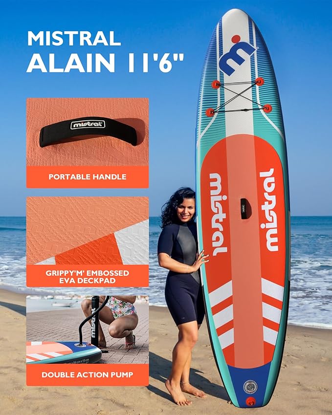 Mistral Inflatable Stand Up Paddle Board, 11'6''x33''x6'' Inflatable SUP All Around Board, Extra Wide iSUP, Stable, Beginner Paddle Board with SUP Accessories, Anti-Slip EVA Deck for Adults & Youth-StrideForce Fitness