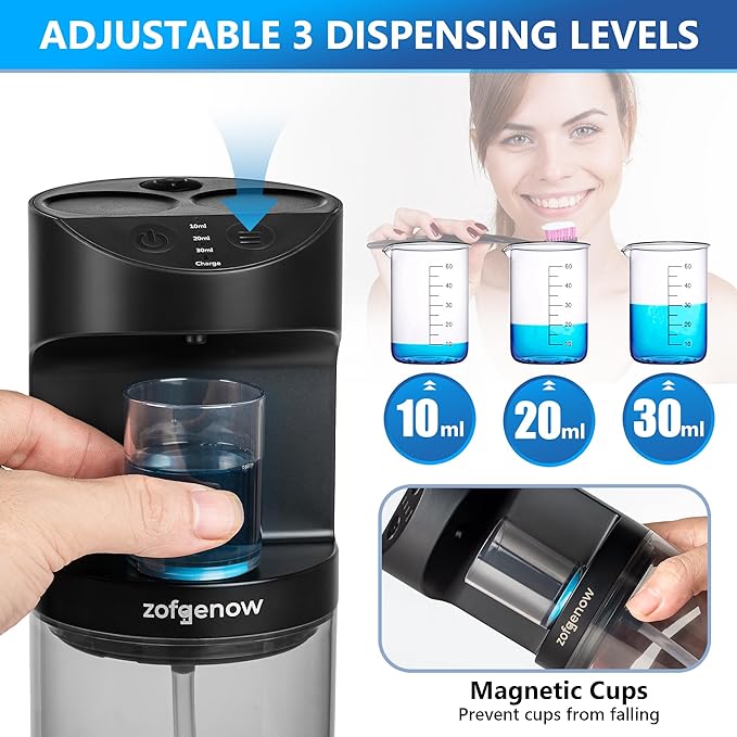 Automatic Mouthwash Dispenser for Bathroom,Bathroom Accessories 19.4 Fl Oz Dispensers with Magnetic Cups,Wall Mounted Dispenser,Suitable for All Age Groups,Black