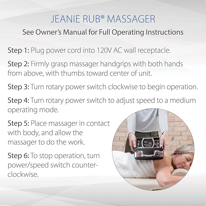Core Products Jeanie Rub Variable Speed Massager, Deep Tissue Back & Shoulder Massager for Pain Relief, Body Massager for Back, Neck, Lower Back & Cellulite Massage