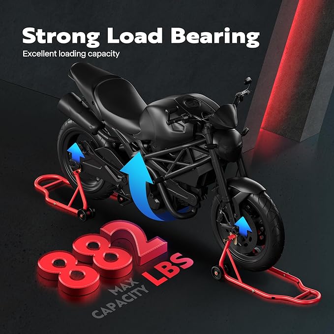 SPECSTAR Motorcycle Stands, 882 Lbs Capacity Front Rear Wheels Lift Combo with U+L Adjustable Swingarm Spool, Heavy Duty Paddock Stands for BMW Suzuki Yamaha Honda Kawasaki, Red-StrideForce Fitness