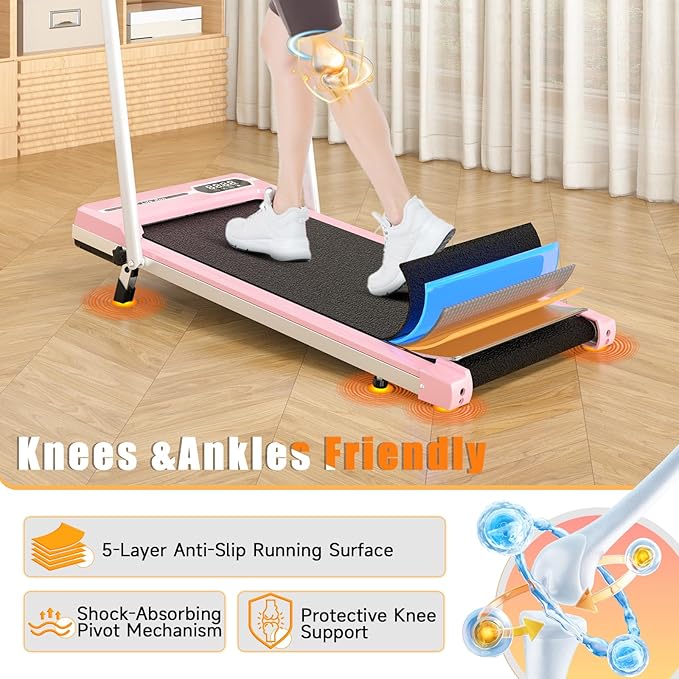 Incline Walking Pad with Handle Bar, Folding Treadmill Foldable Portable Under Desk for Home Office, Ultra Quiet <45dB, Safety Lock, 300+ LB Capacity-StrideForce Fitness