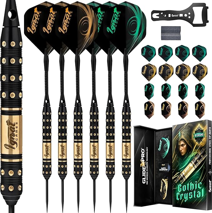 IgnatGames Premium Steel Tip Darts – 3/6/12 Pack Brass Barrels with Aluminum Shafts, 16 GlideXPro Flight Set, Tool Kit & Giftable Case-StrideForce Fitness