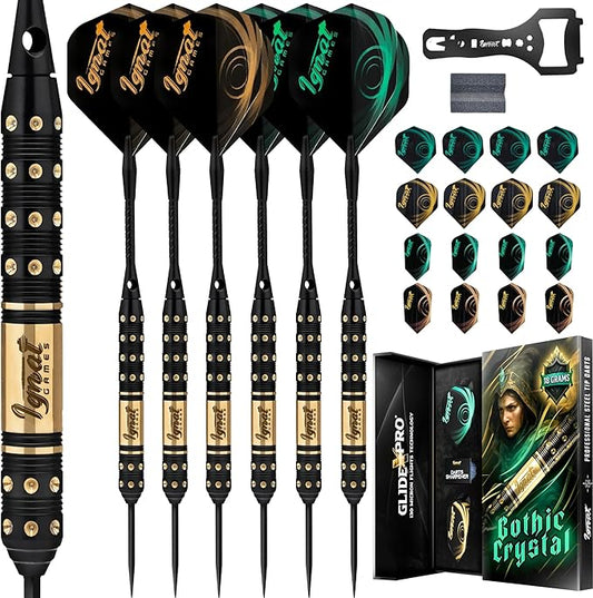 IgnatGames Premium Steel Tip Darts – 3/6/12 Pack Brass Barrels with Aluminum Shafts, 16 GlideXPro Flight Set, Tool Kit & Giftable Case-StrideForce Fitness