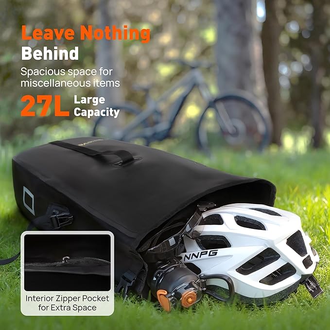 Bike Pannier Bag 27L Waterproof Bicycle Rear Rack Bag, Large Capacity Expandable Cargo Rack Bag with Reflective Strips, Adjustable Buckles for Cycling Traveling Commuting-StrideForce Fitness