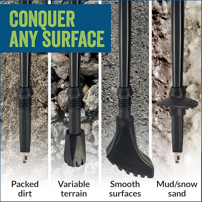 4 Pack of Extra Durable Rubber Replacement Tips (Replacement Feet/Paws/Ferrules/Caps) for Trekking Poles - Fits All Standard Hiking and Nordic Walking Poles-StrideForce Fitness