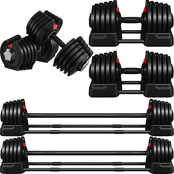 Yaheetech Adjustable Dumbbell Set Free Weight Dumbbells 40lbs/52.5lbs/90lbs Fast Adjust Dumbbells Dumbbell Weight Set, with Tray for Men/Women Strength Training Equipment-StrideForce Fitness